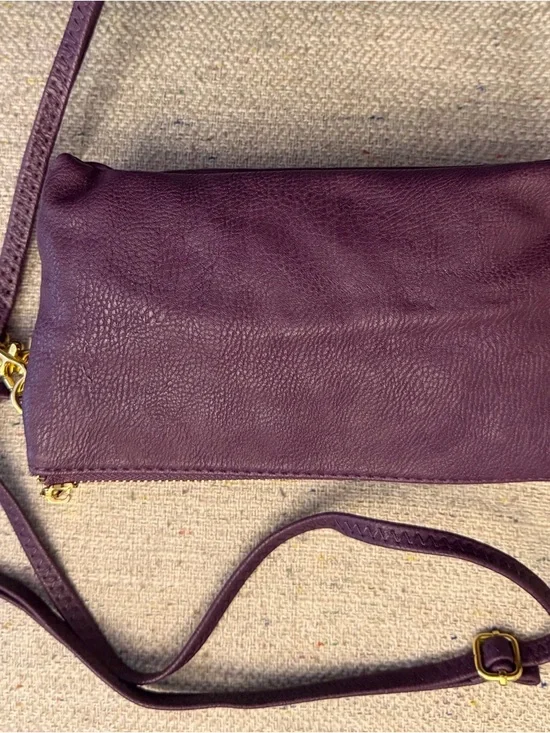 Tory Burch Deep Plum Leather Crossbody/Wristlet with Gold Logo - Picture 2 of 5
